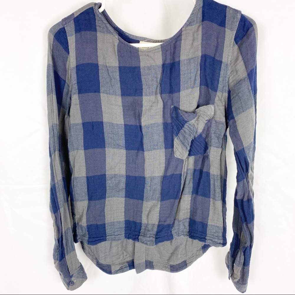CLOTH & STONE Blue & Grey Plaid Top